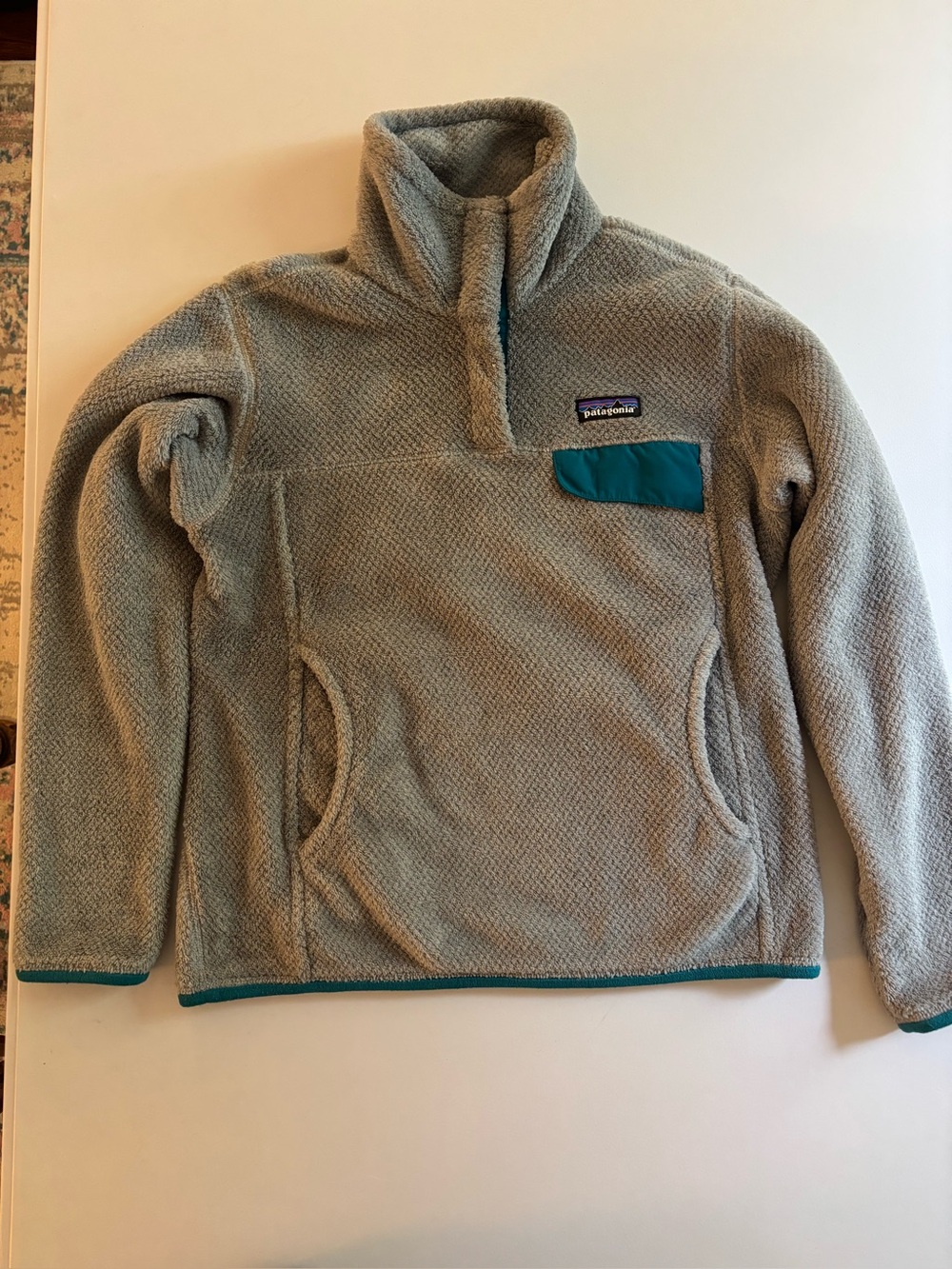 Patagonia Re-Tool Snap T Fleece Pullover Gray Teal Trim Size XS EUC !
